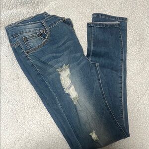 BAMBOO Blue Skinny Jeans with Distressed Detailing